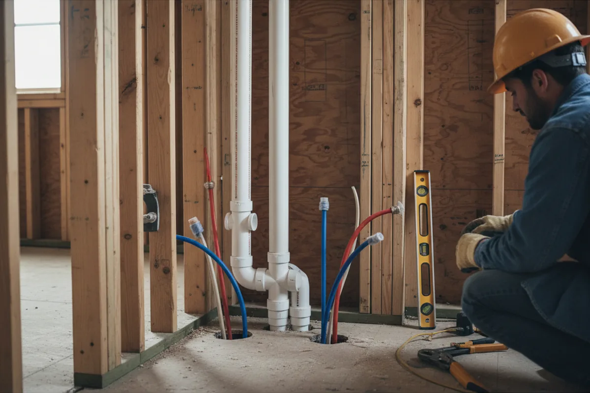 Drain and supply rough-in during Sump Pump Repair in Clackamas